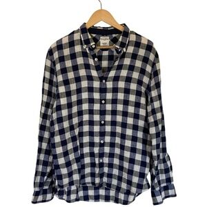 Baird McNutt Men's Murano Linen Slim Blue‎ White Check Button Up Shirt Size XL